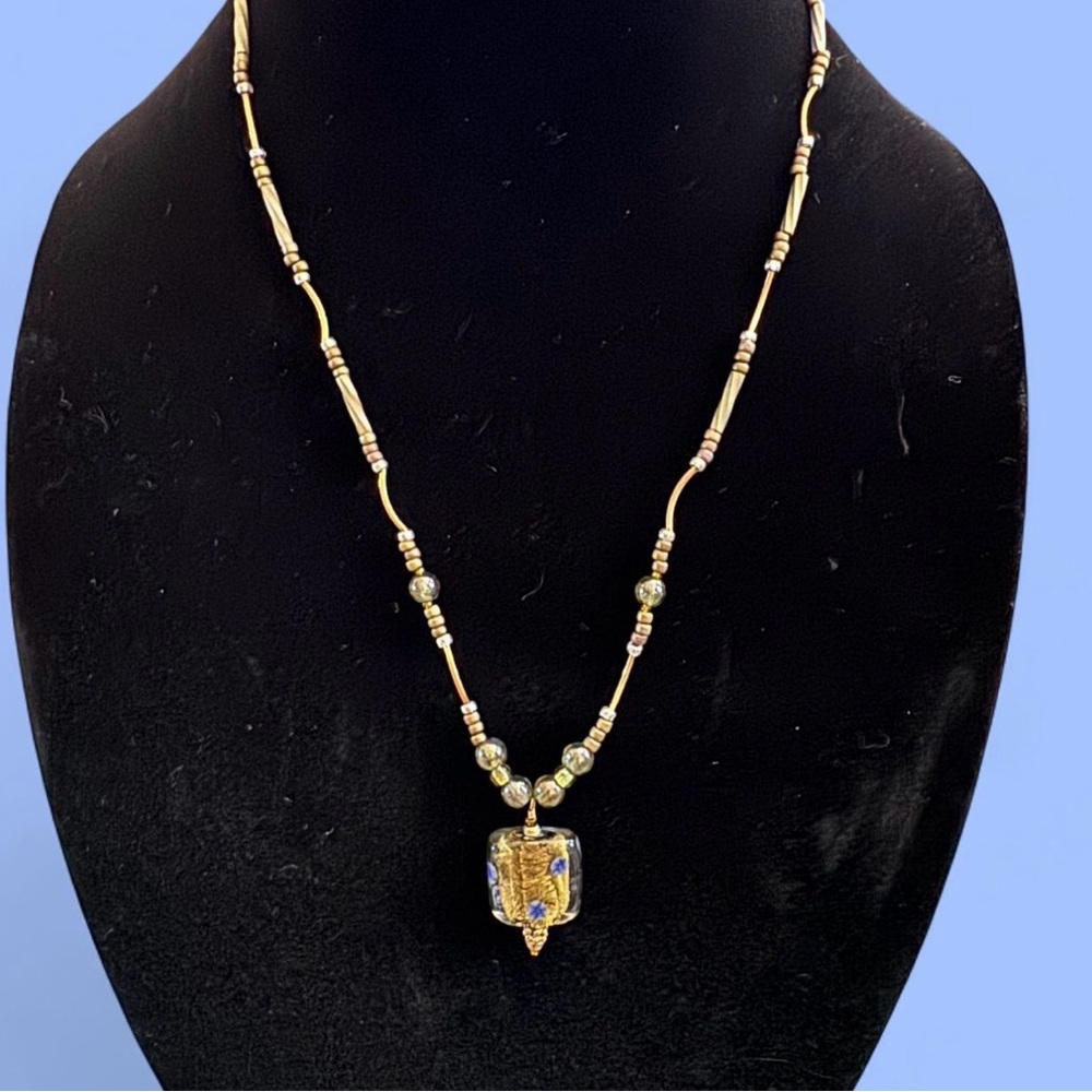 Gold-Tone Beaded Necklace with glass pendant